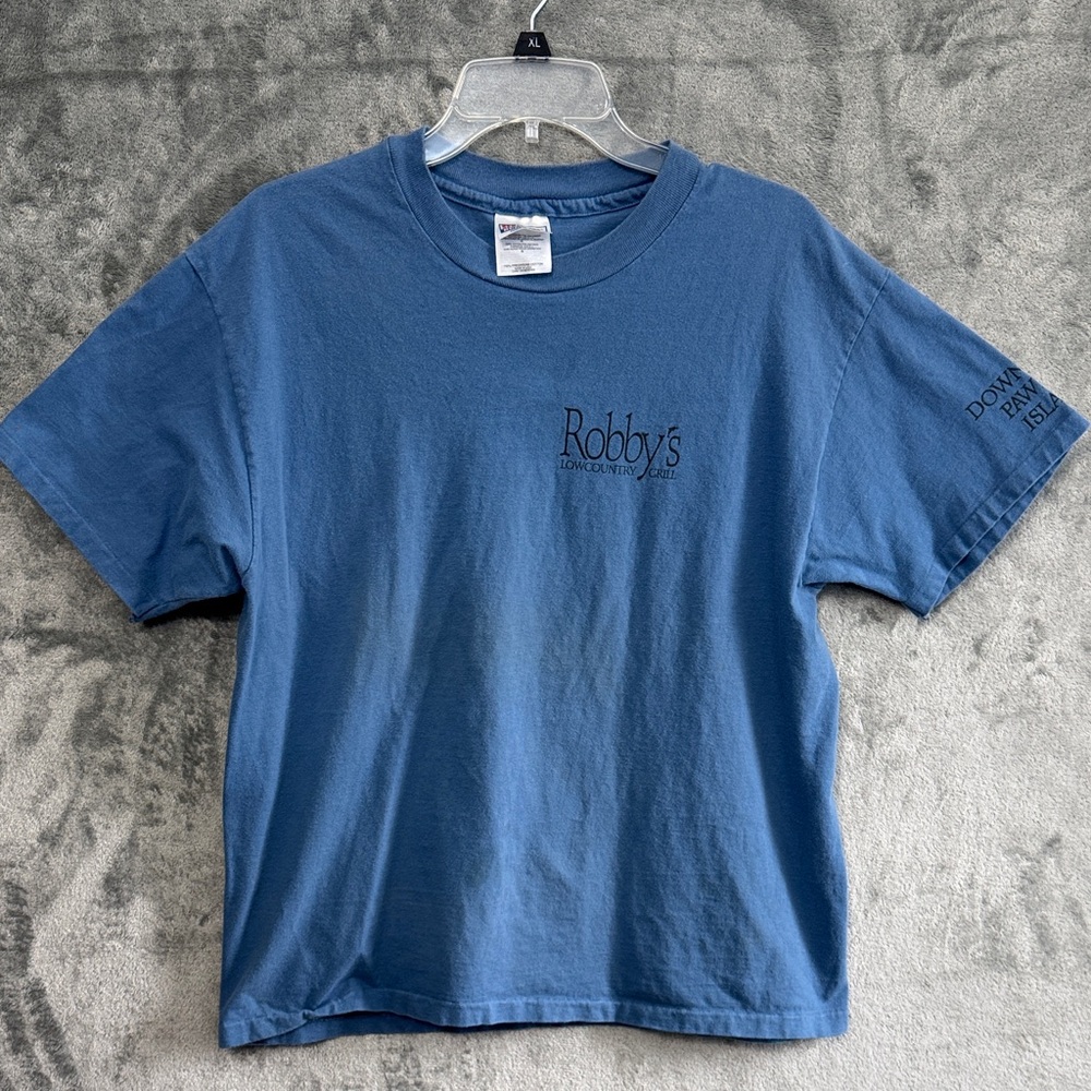 Blue Graphic T-Shirt Lg Vintage Hanes Beefy LowCountry Grill Pawley's Island